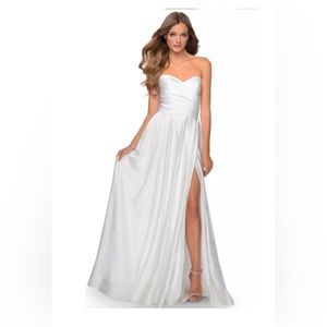 La Femme Strapless Slit Satin Ballgown    2108